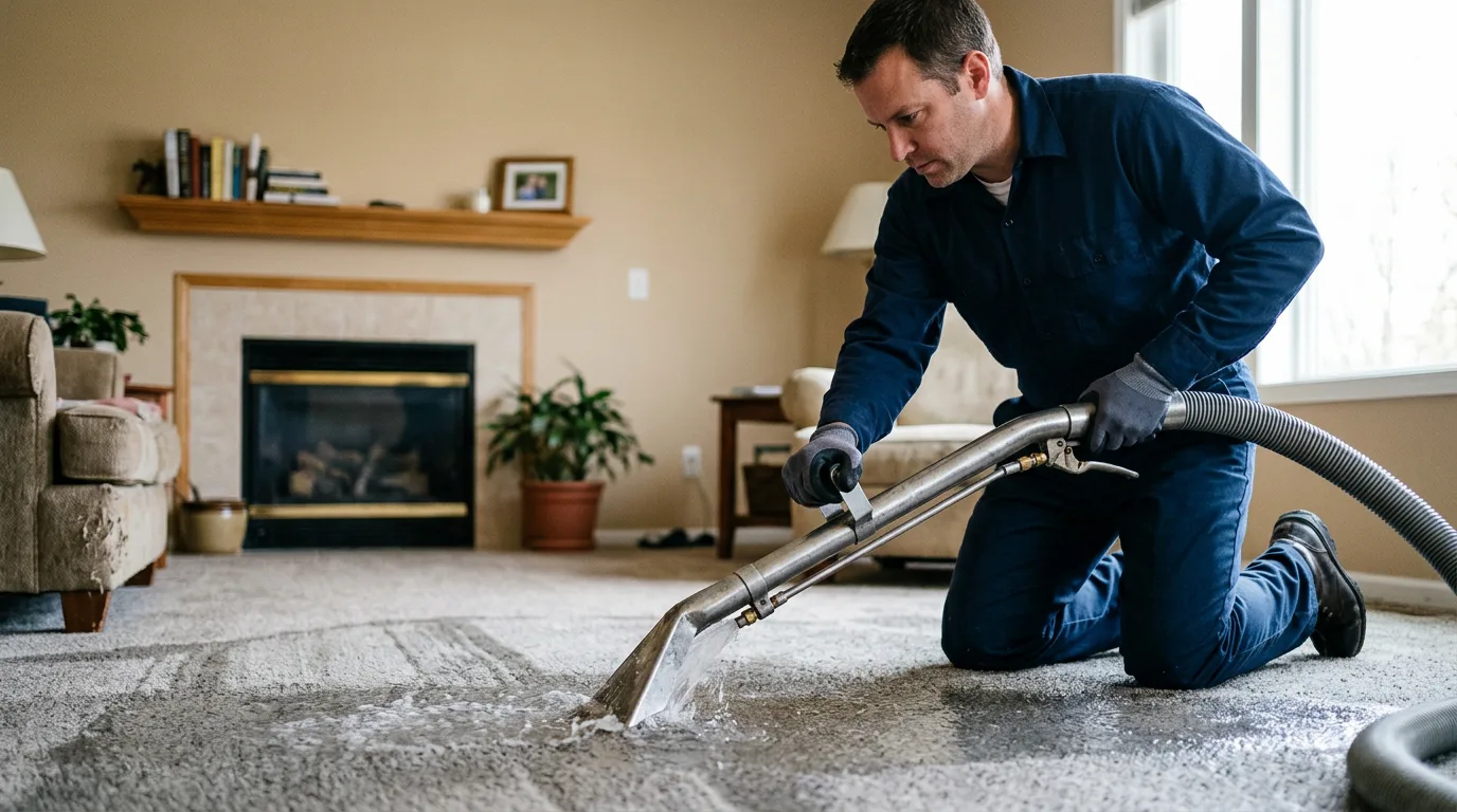 Water damage restoration technician working near Westlake, OH